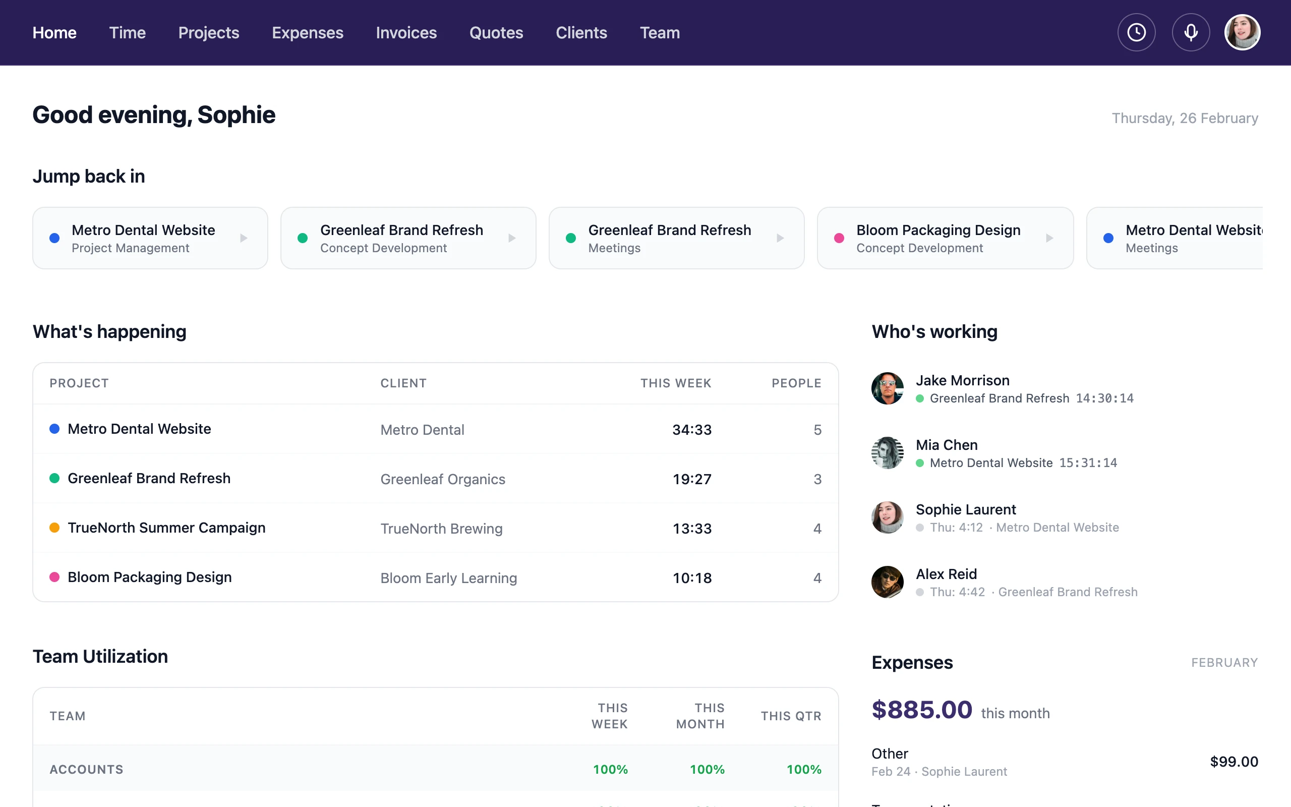 HeyGopher Dashboard — project activity, team status, and financial overview